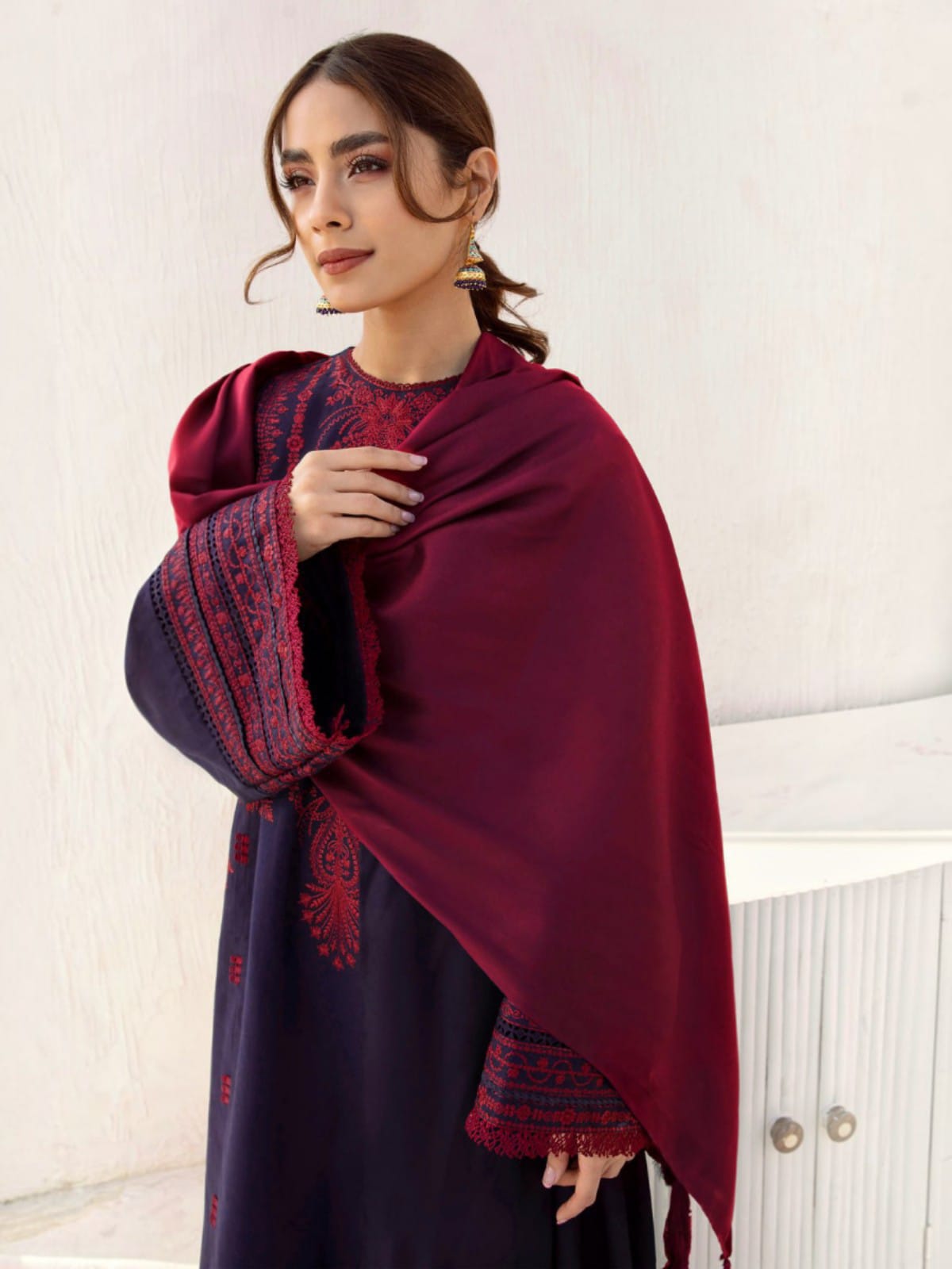 3 Piece Unstitched Embroidered Dhanak Suit JZ 2910