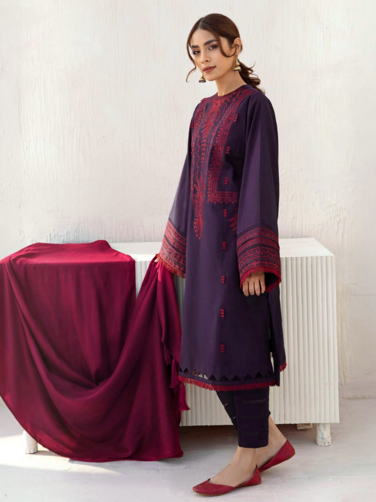 3 Piece Unstitched Embroidered Dhanak Suit JZ 2910
