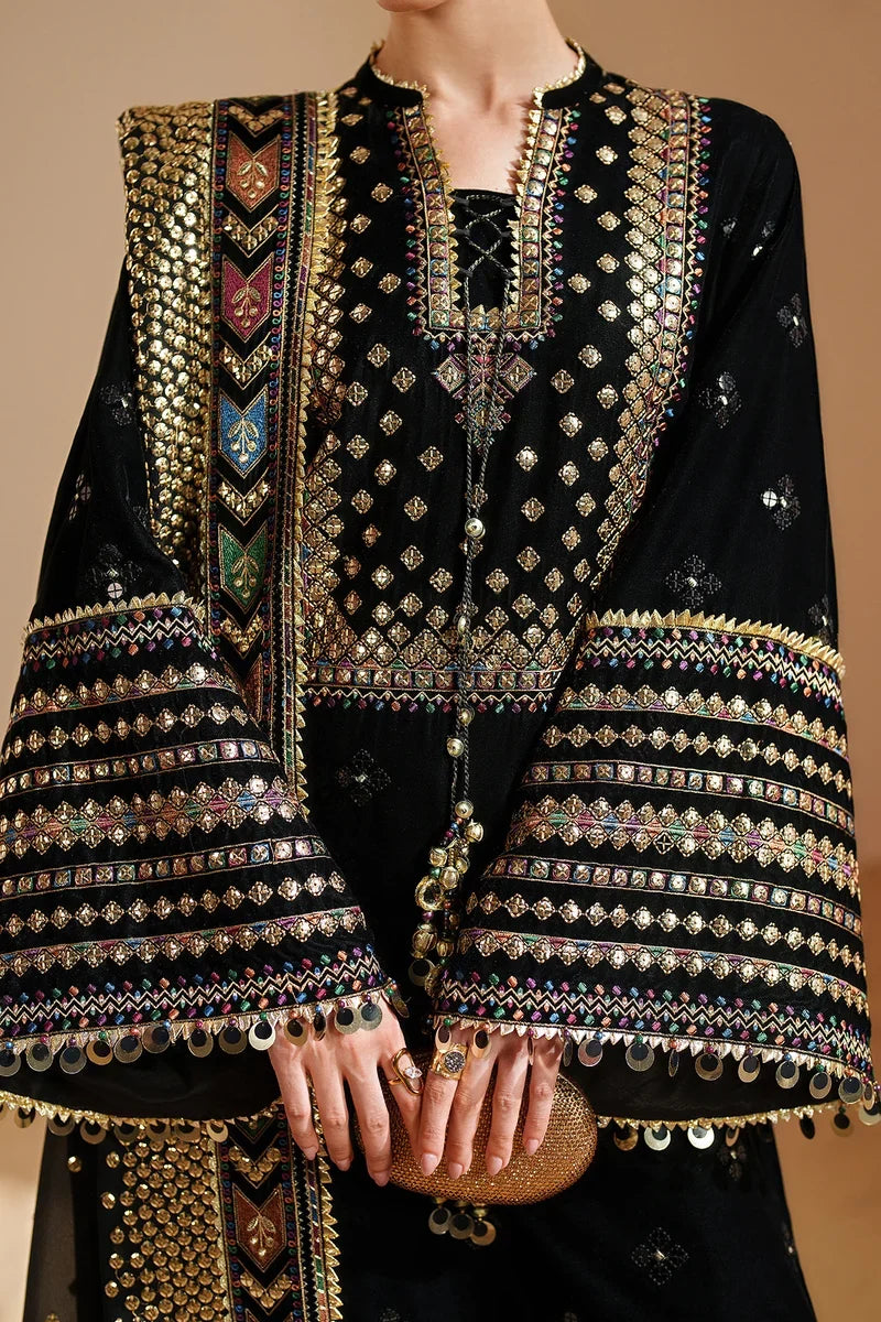Luxury Velvet Unstitched Suit- Chiffon Dupatta