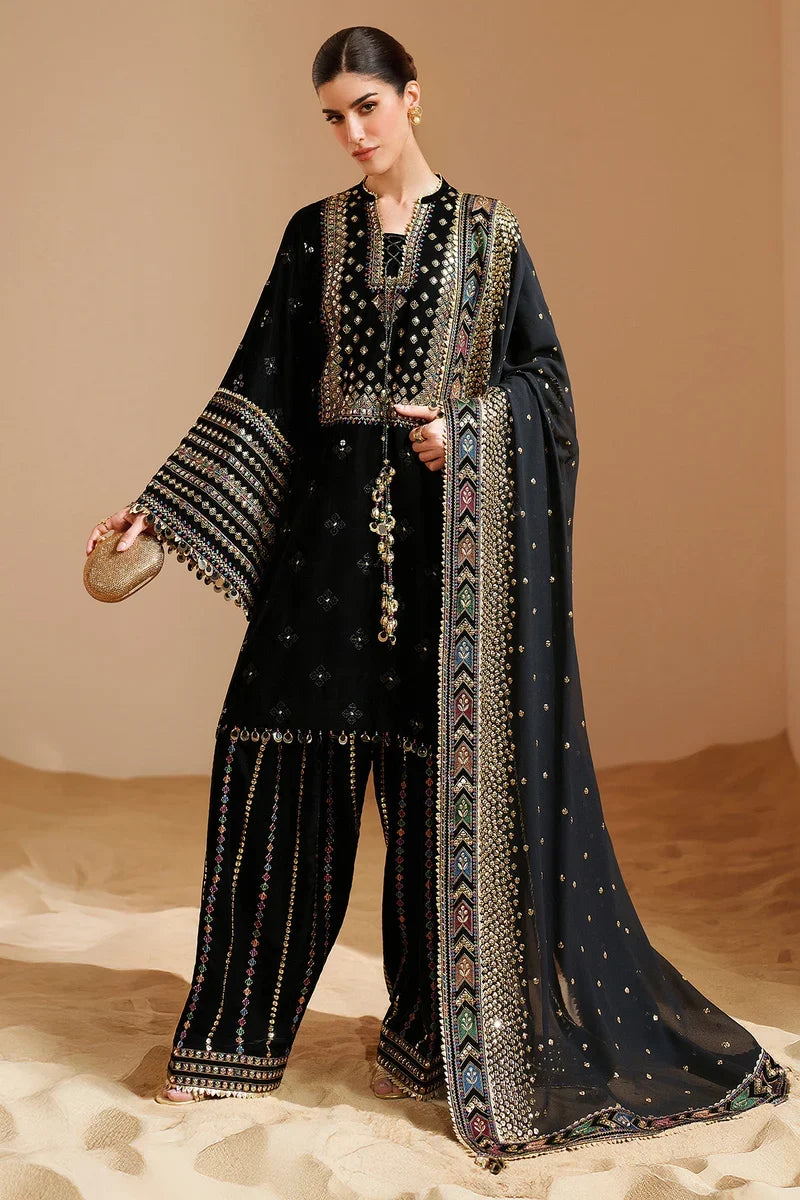 Luxury Velvet Unstitched Suit- Chiffon Dupatta
