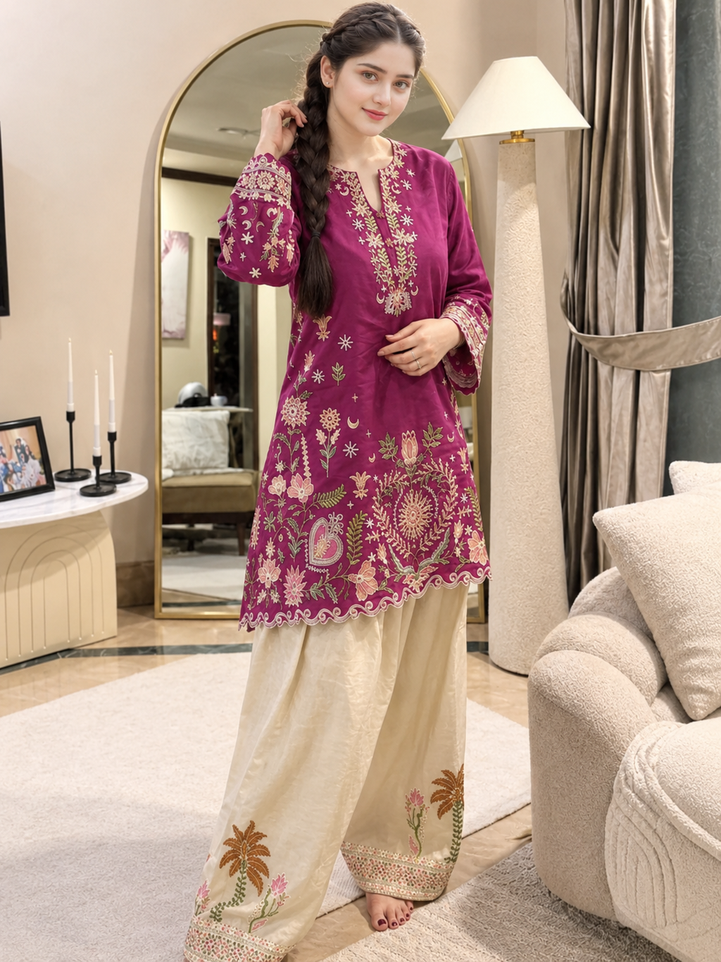 2 Piece Stitched Embroidered Dhanak Fabric MB-55