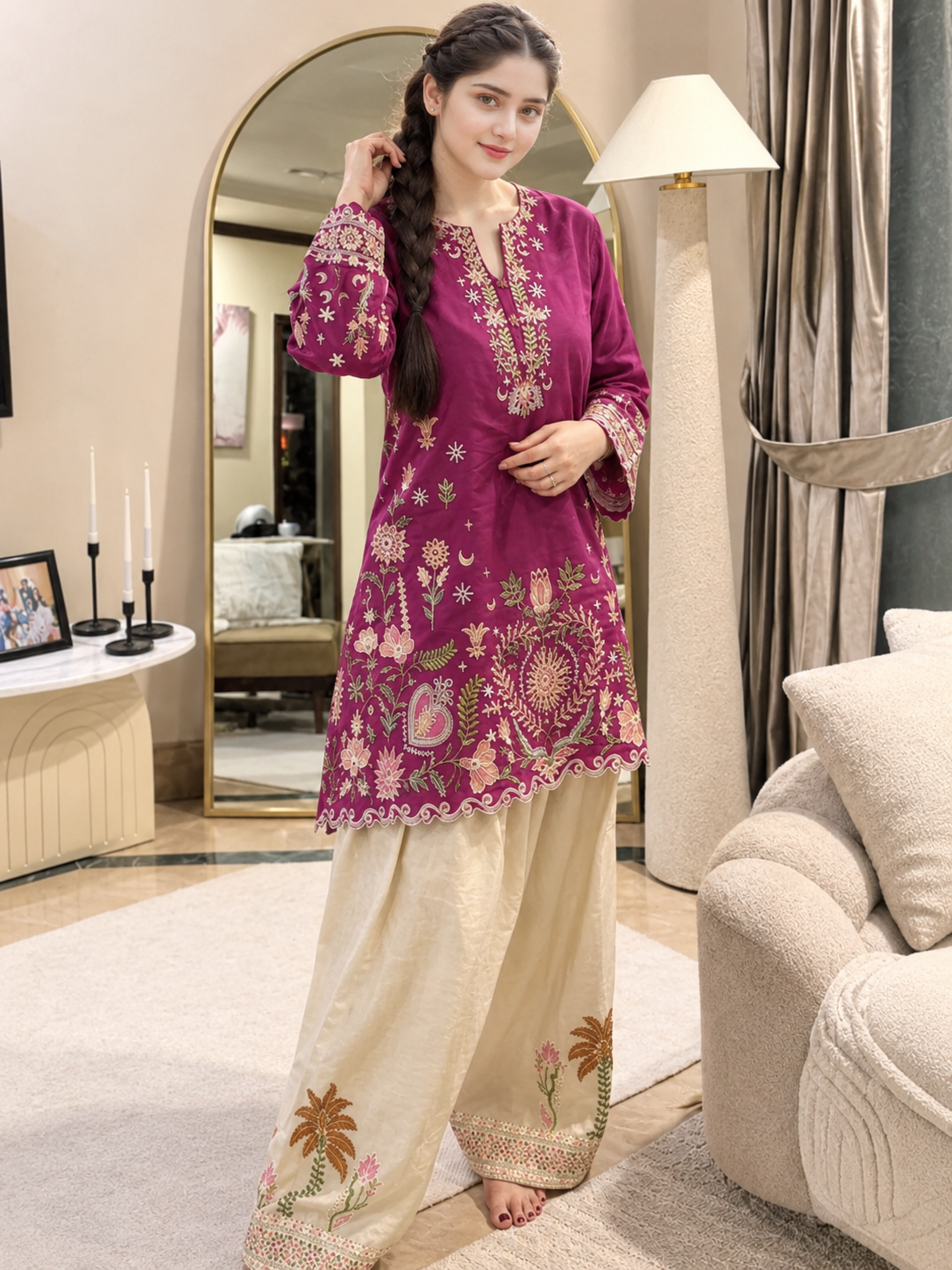 2 Piece Stitched Embroidered Dhanak Fabric MB-55