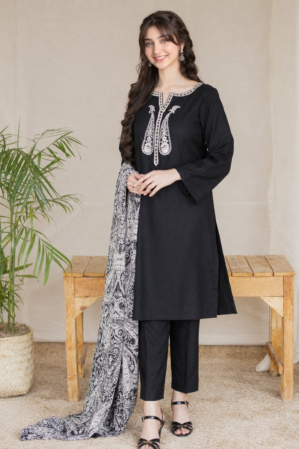 TSS-3 Piece Unstitched Embroidered Dhanak Suit