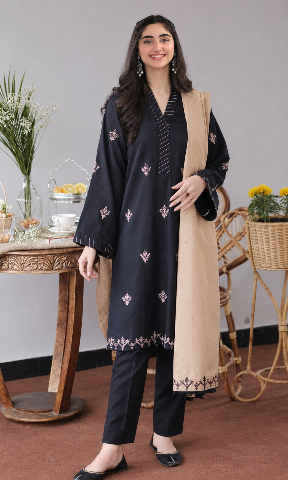 TSS-BT1135 3 Piece Unstitched Embroidered Dhanak Suit