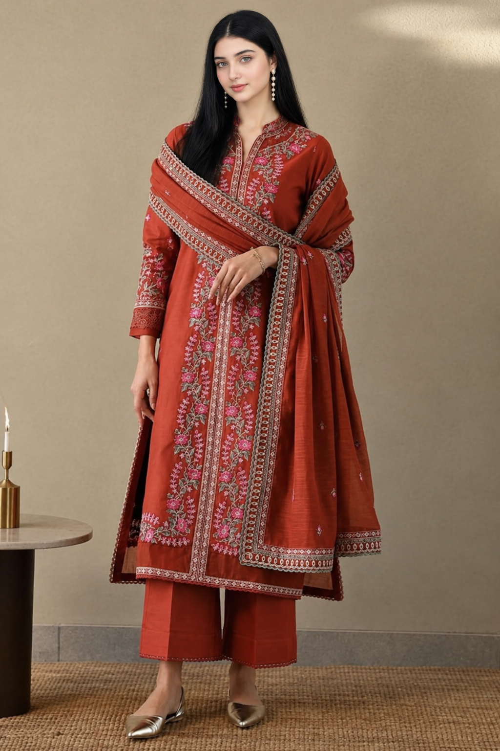 TSS-CO3000 3 Piece Unstitched Embroidered Dhanak Suit