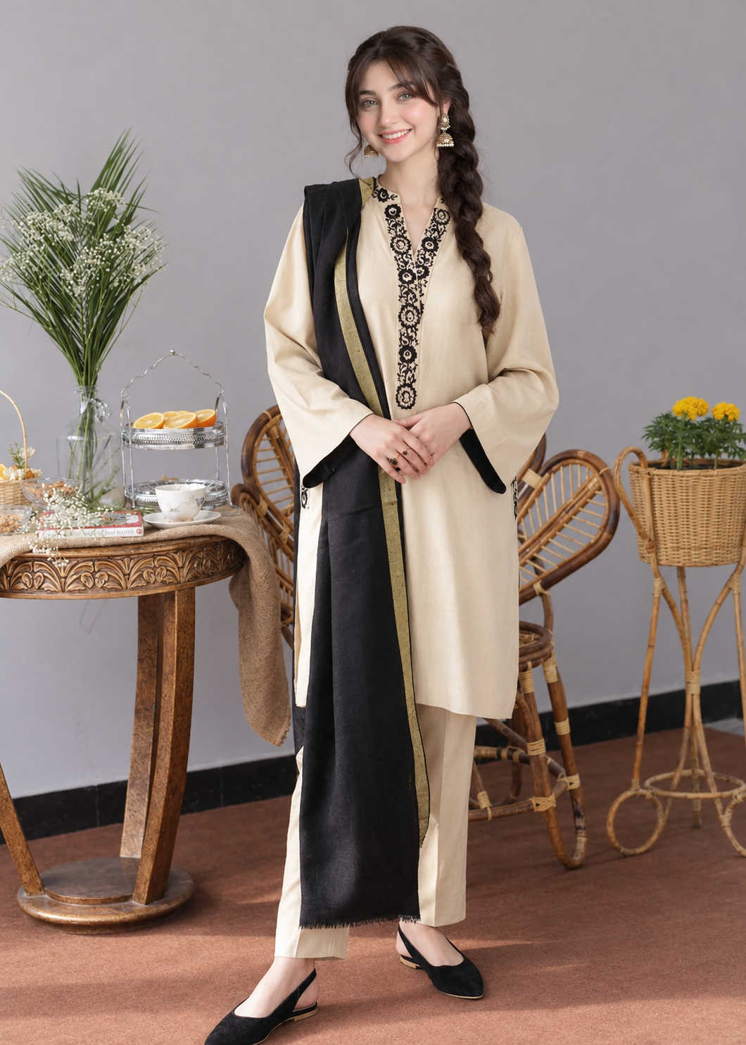 TSS-AS05 3 Piece Unstitched Embroidered Dhanak Suit