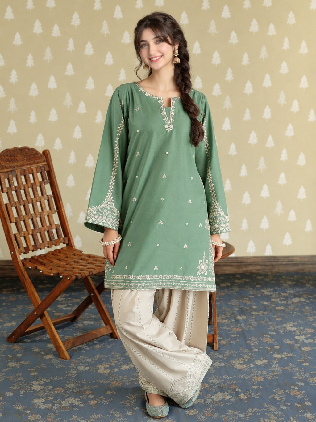 2 Piece Stitched Embroidered Dhanak Fabric MB-54