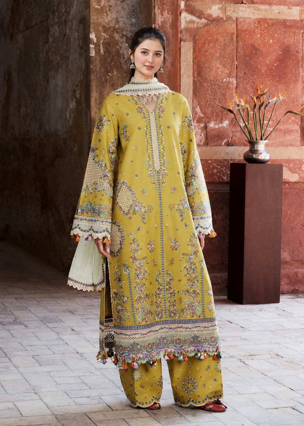 TSS-HR3040 3 Piece Unstitched Embroidered Dhanak Suit