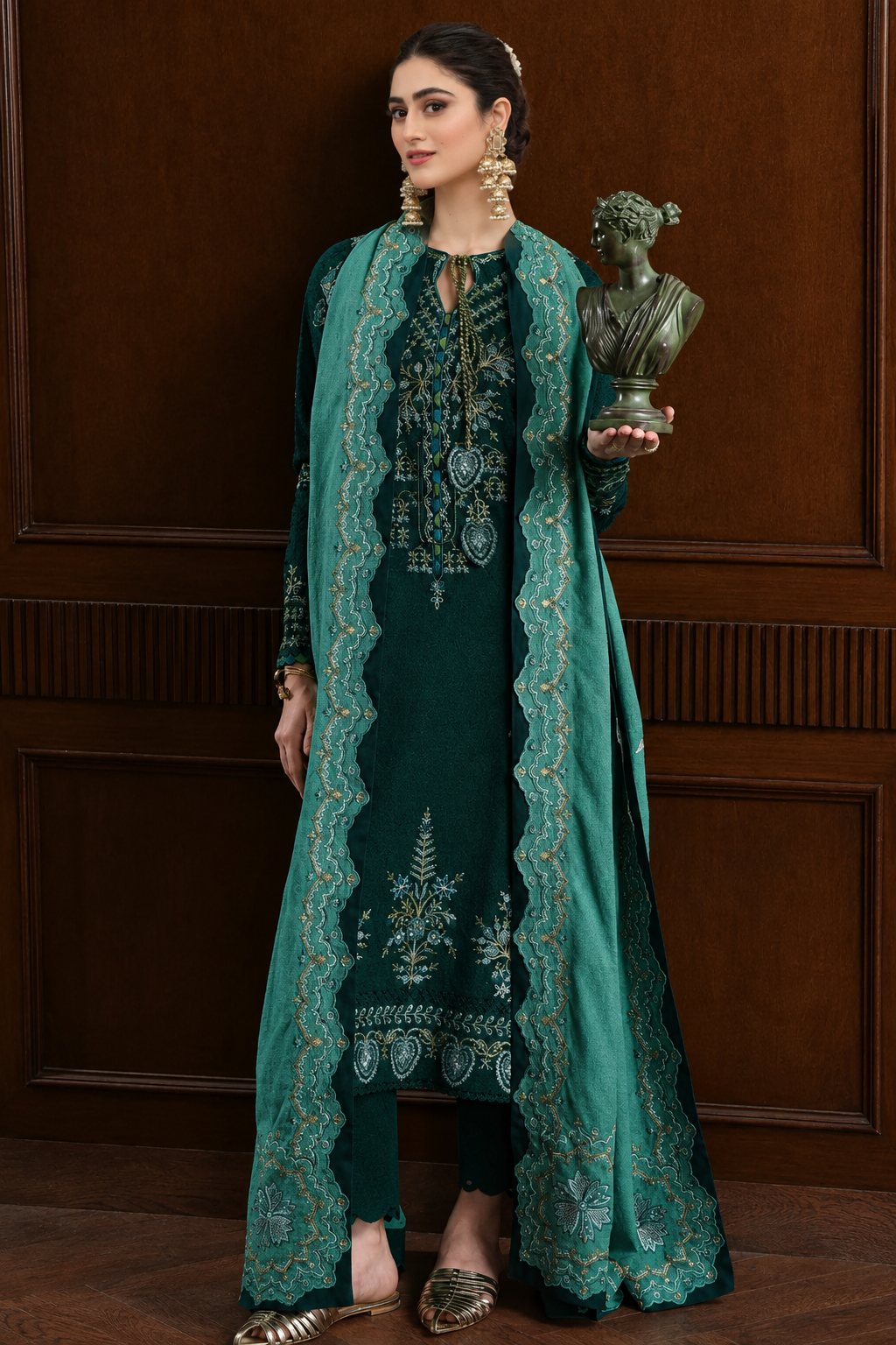 TSS-BT3010 3 Piece Unstitched Embroidered Dhanak Suit