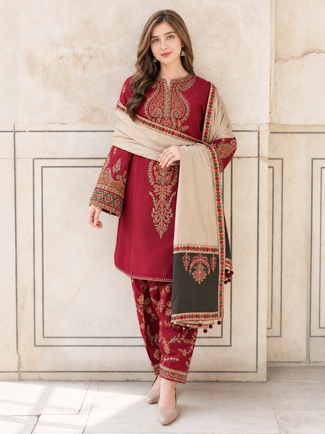 3 Piece Unstitched Embroidered Dhanak Suit JZ-3100