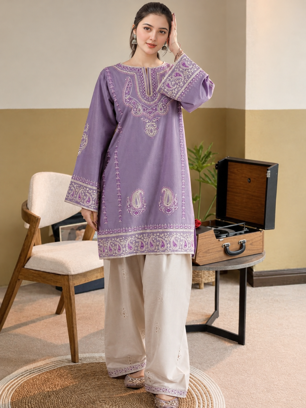 2 Piece Stitched Embroidered Dhanak Fabric MB-52