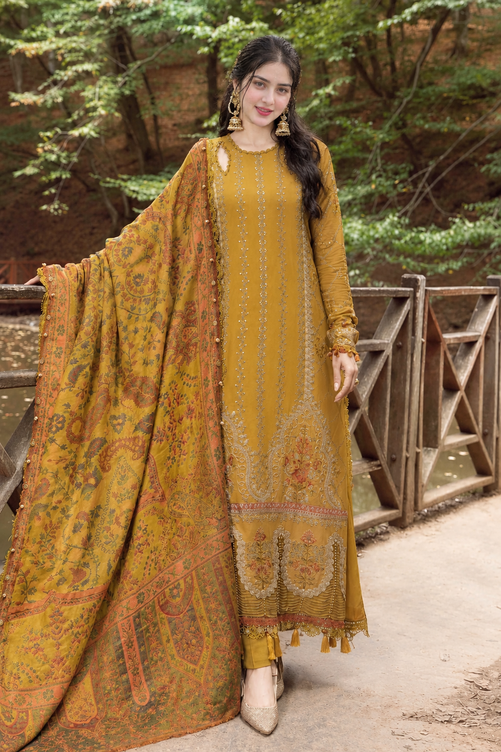 TSS-MB3110 3 Piece Unstitched Embroidered Dhanak Suit
