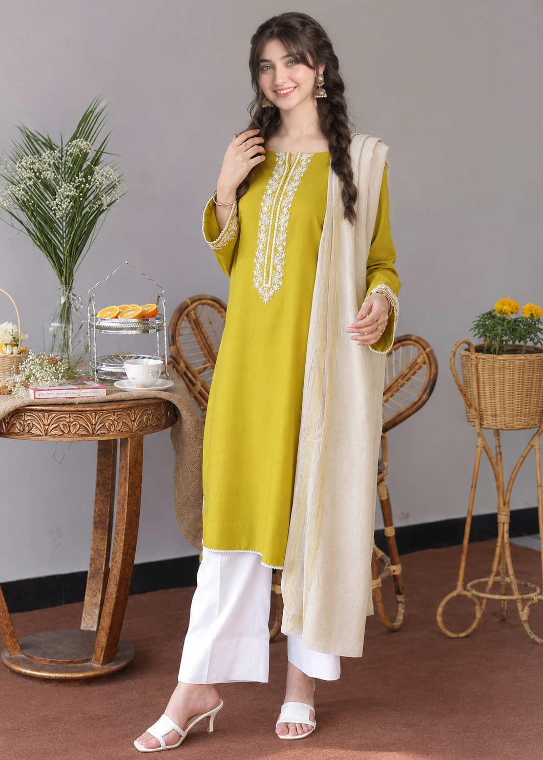 TSS-3 Piece Unstitched Embroidered Dhanak Suit