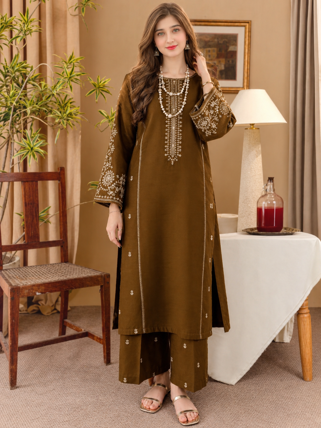 2 Piece Stitched Embroidered Dhanak Fabric BA-68