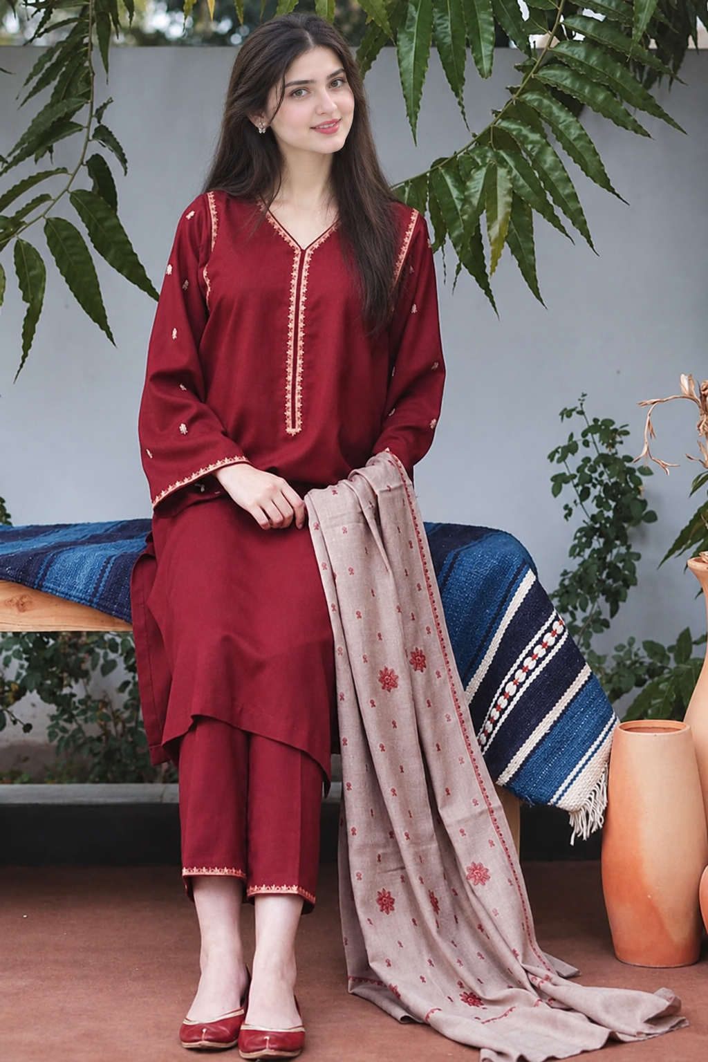 TSS-BR1110 3 Piece Unstitched Embroidered Dhanak Suit