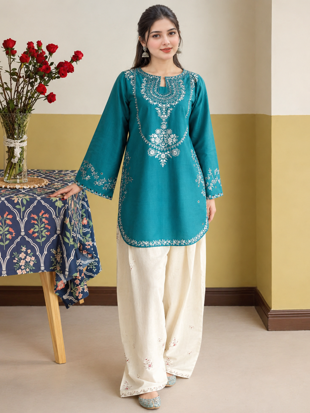 2 Piece Stitched Embroidered Dhanak Fabric MB-53