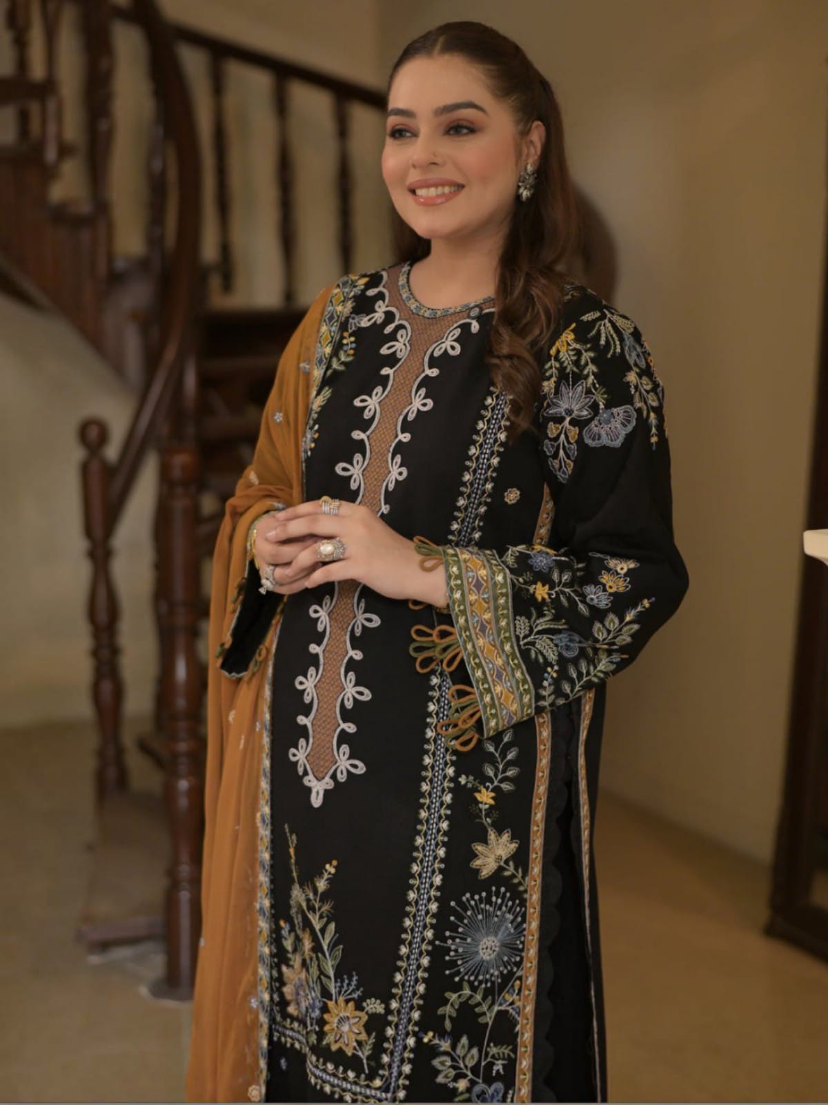 3 Piece Unstitched Embroidered Dhanak Suit