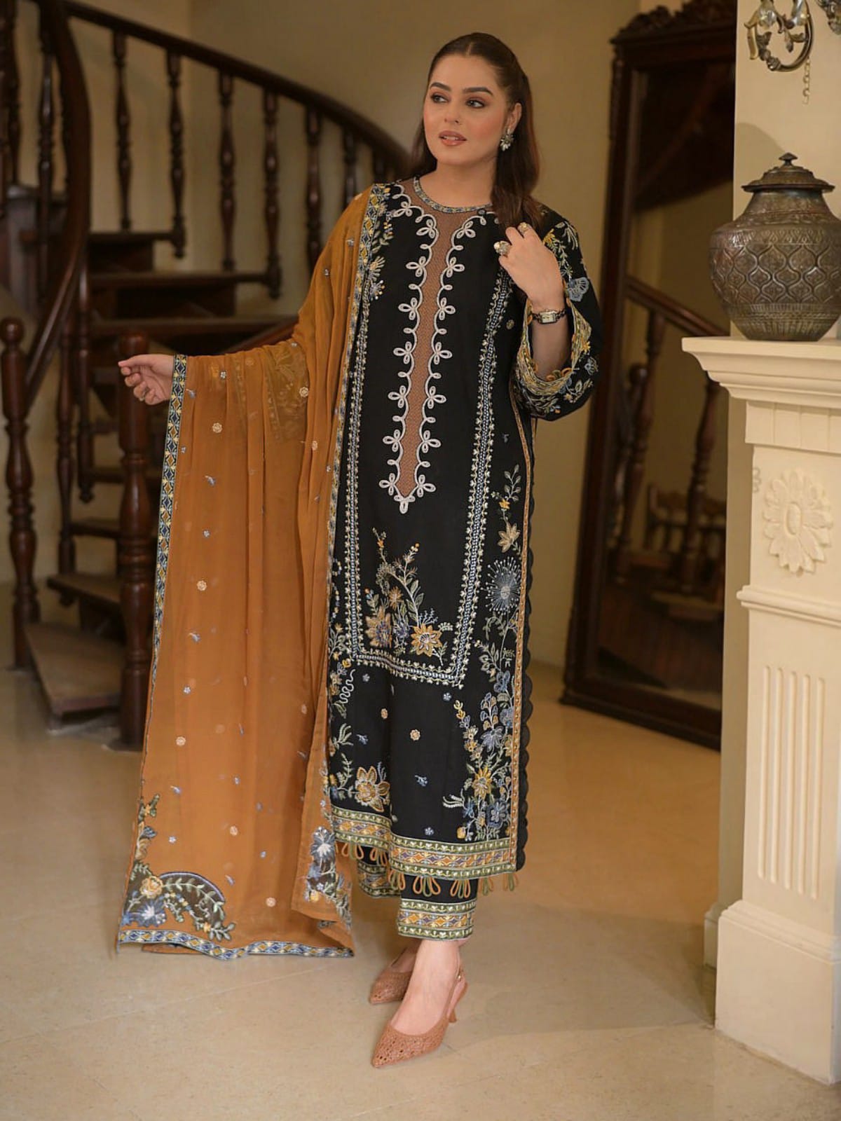 3 Piece Unstitched Embroidered Dhanak Suit
