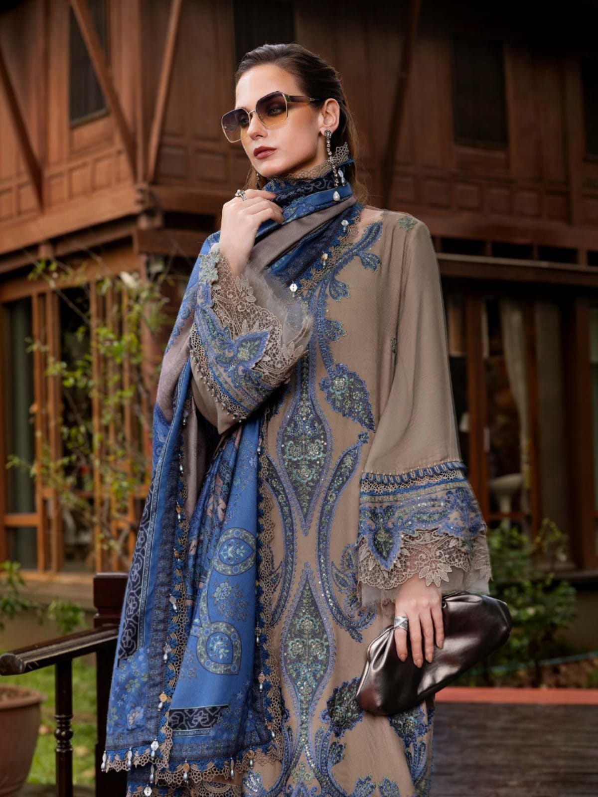 3 Piece Unstitched Embroidered Dhanak Suit MB 3050