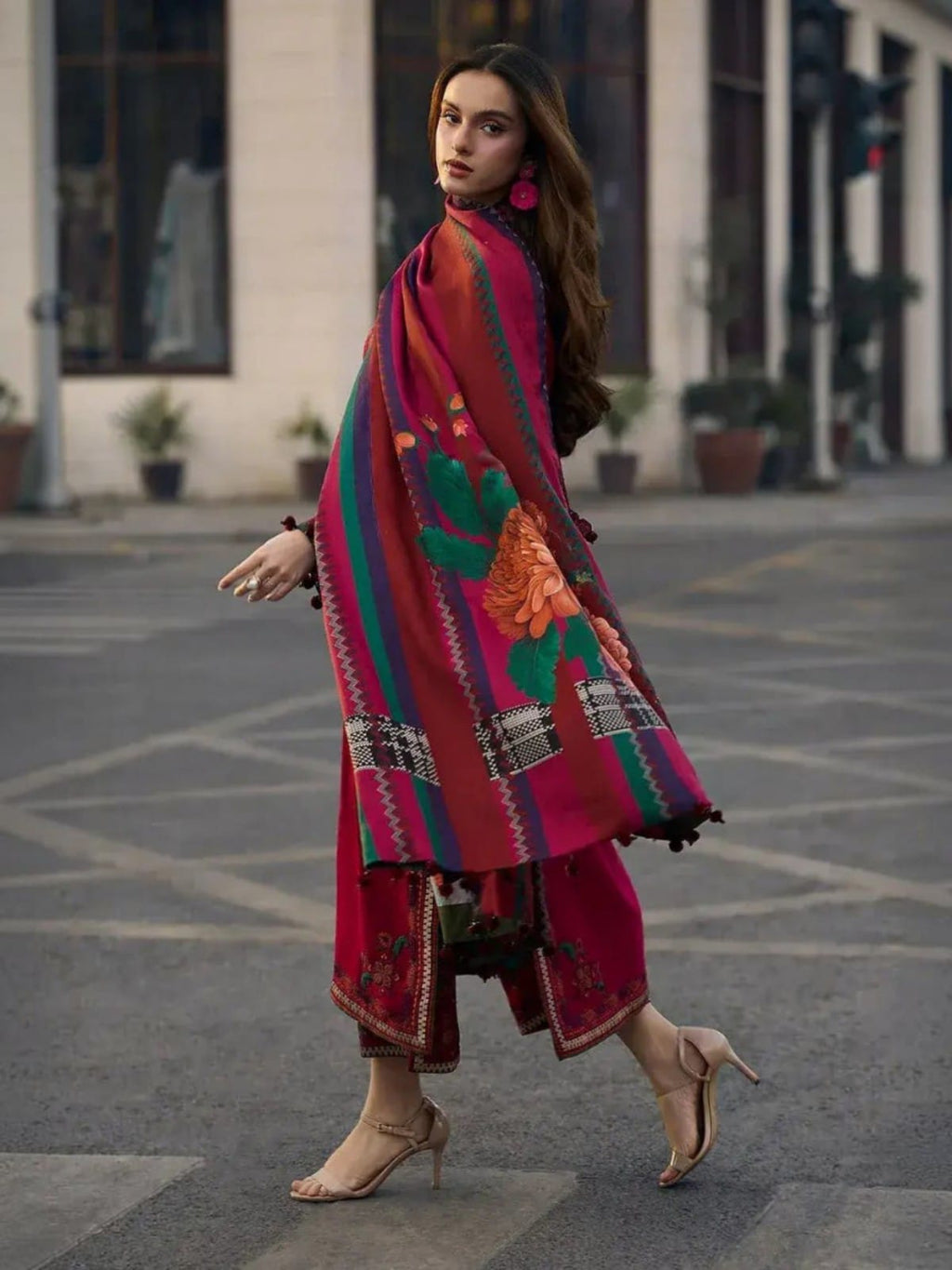 3 Piece Unstitched Embroidered Dhanak Suit
