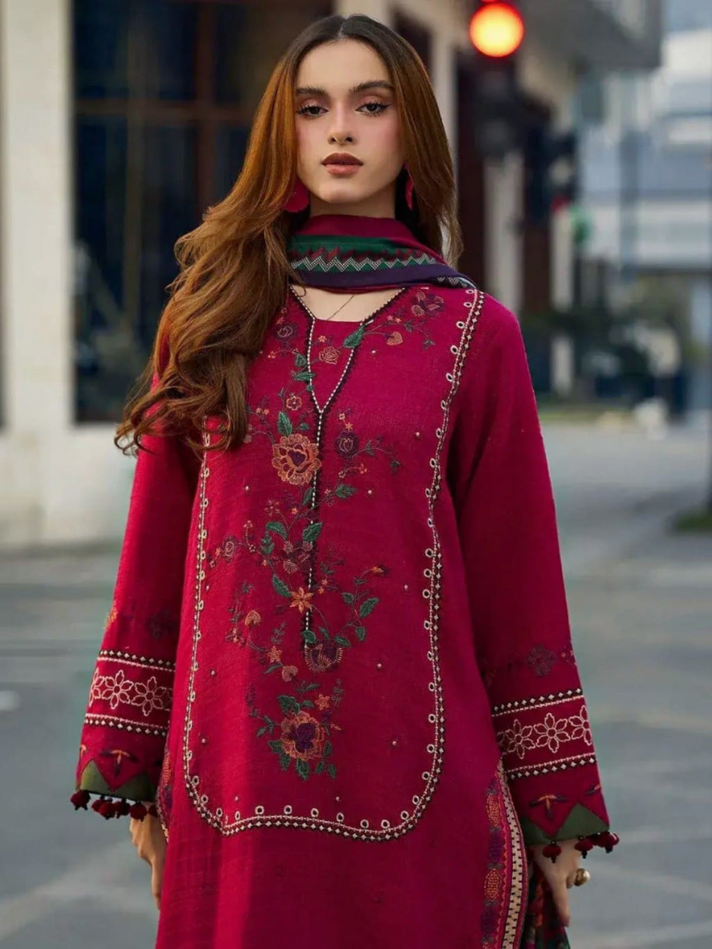 3 Piece Unstitched Embroidered Dhanak Suit