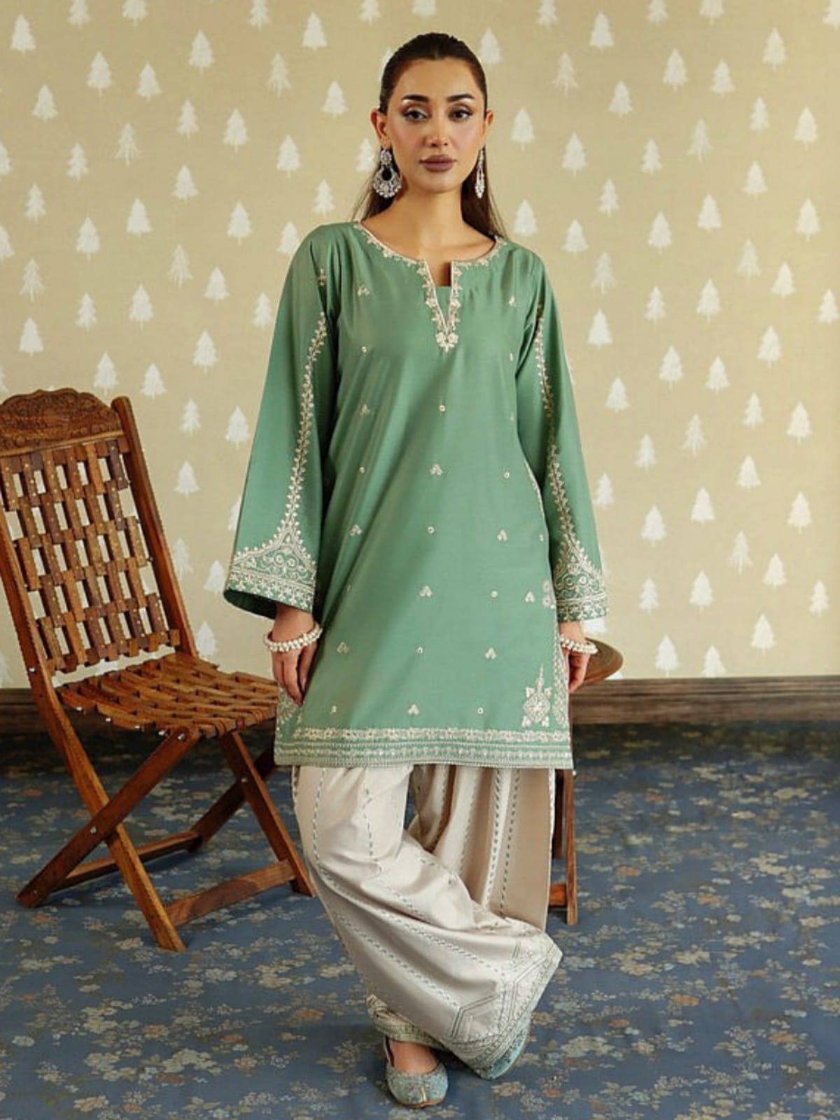 2 Piece Stitched Embroidered Dhanak Fabric MB-54