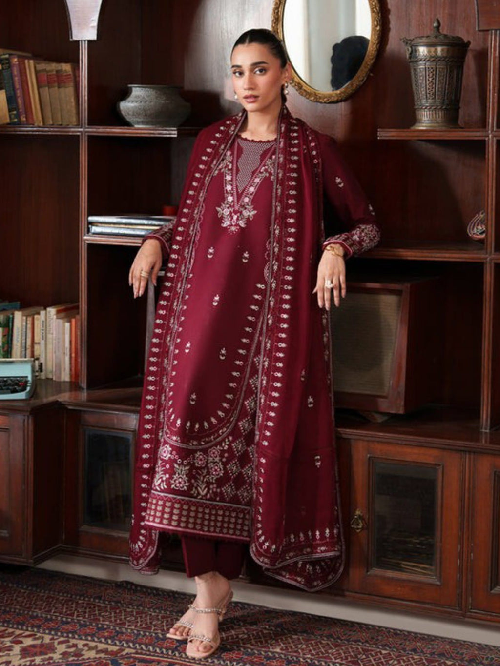 3 Piece Unstitched Embroidered Dhanak Suit CR 2970