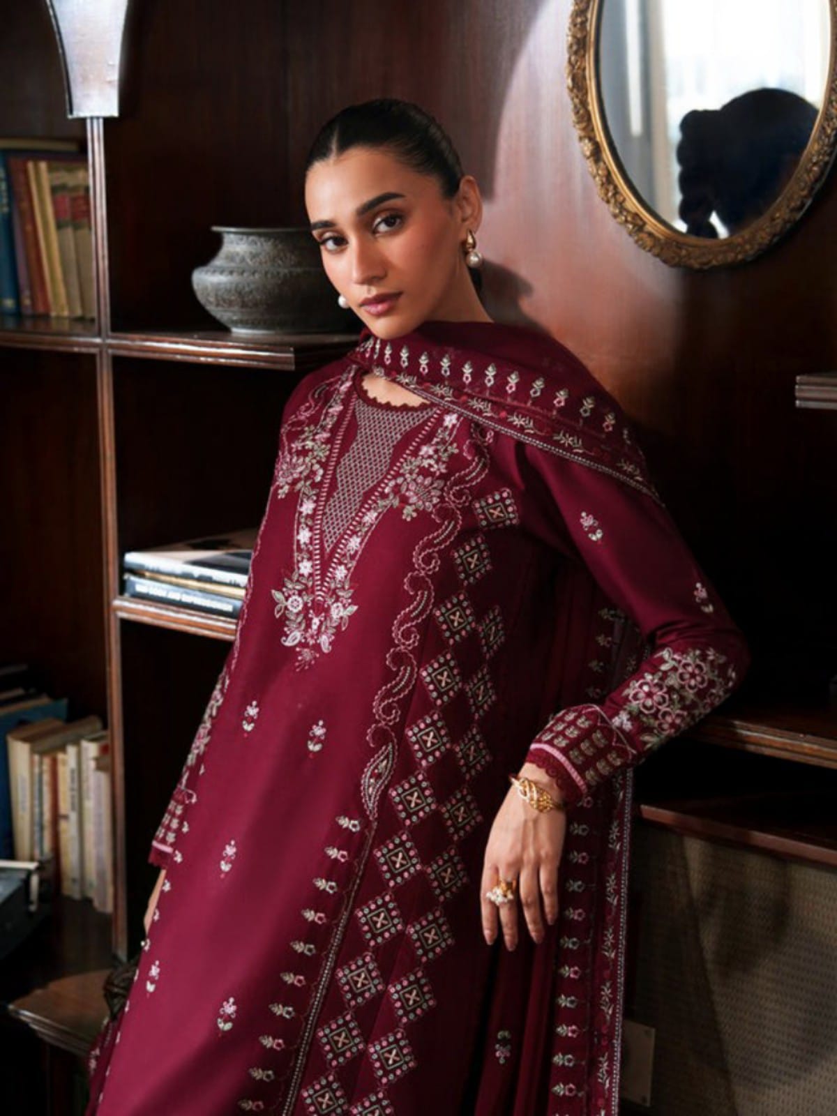 3 Piece Unstitched Embroidered Dhanak Suit CR 2970