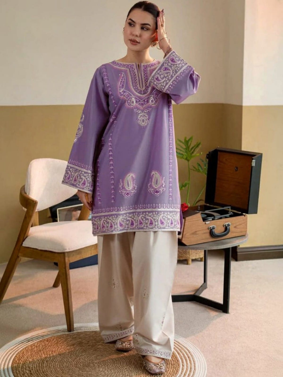 2 Piece Stitched Embroidered Dhanak Fabric MB-52