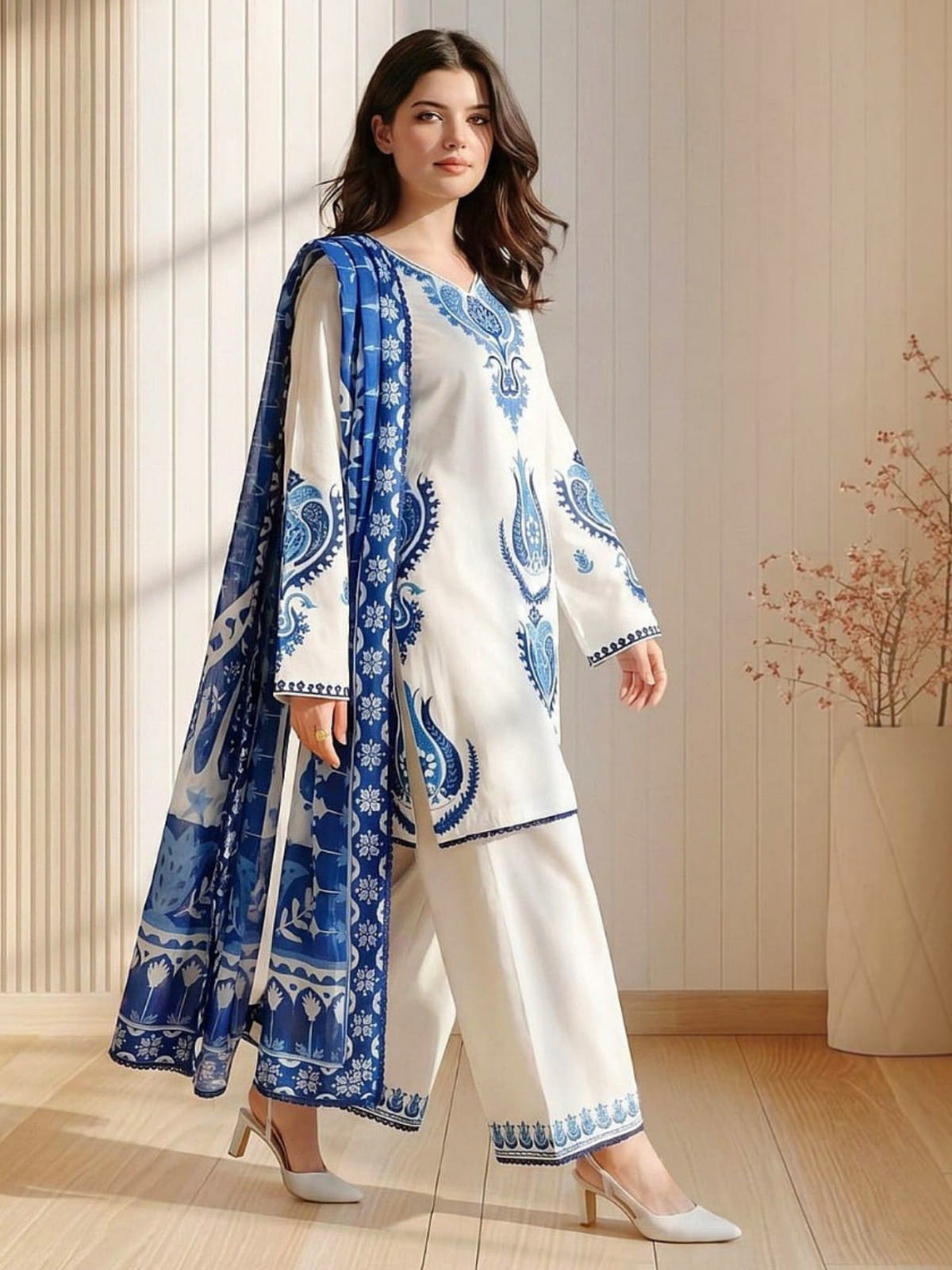 3 Piece Unstitched Embroidered Dhanak Suit LM 3105