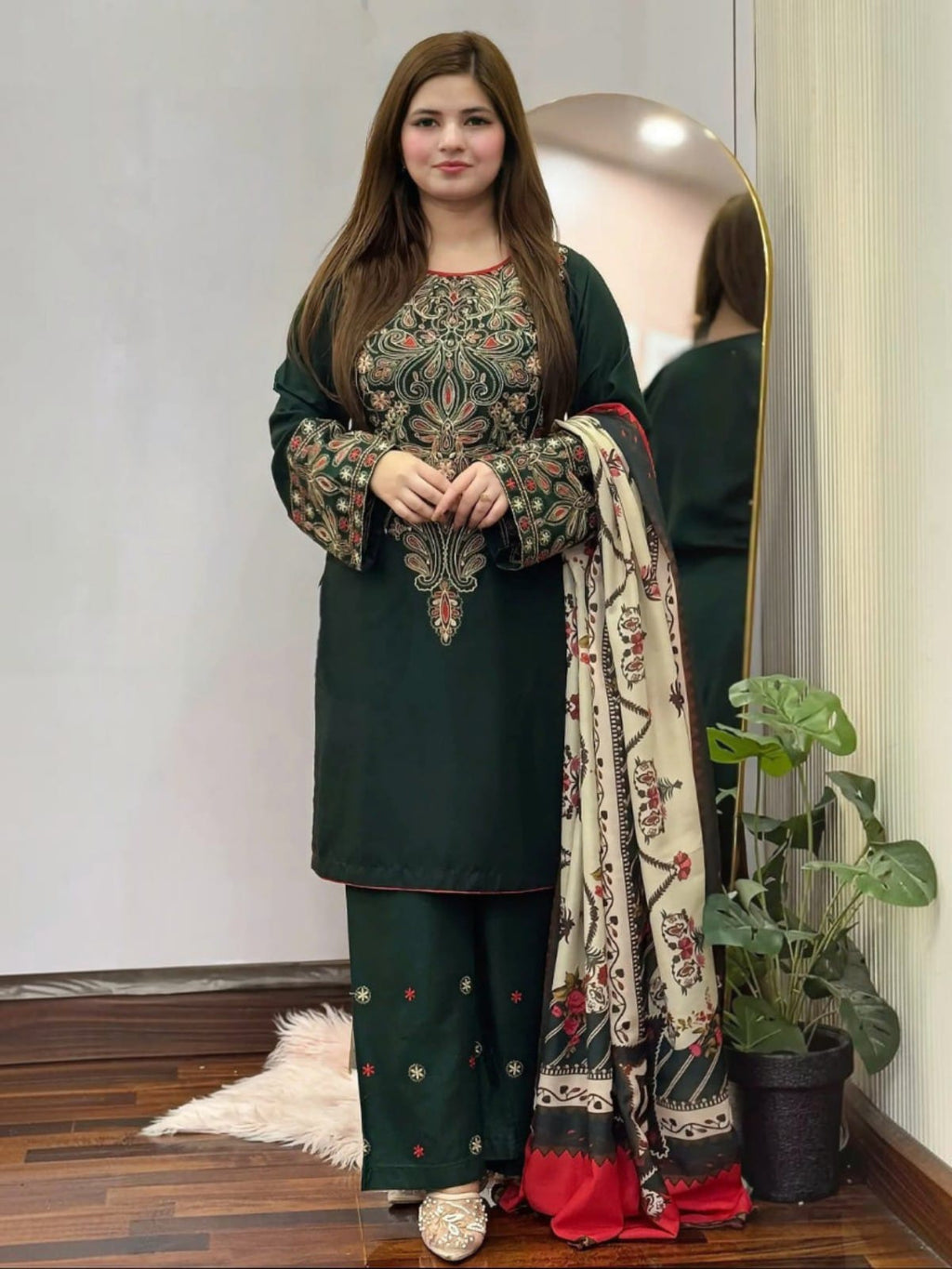 3 Piece Unstitched Embroidered Dhanak Suit BQ 3075