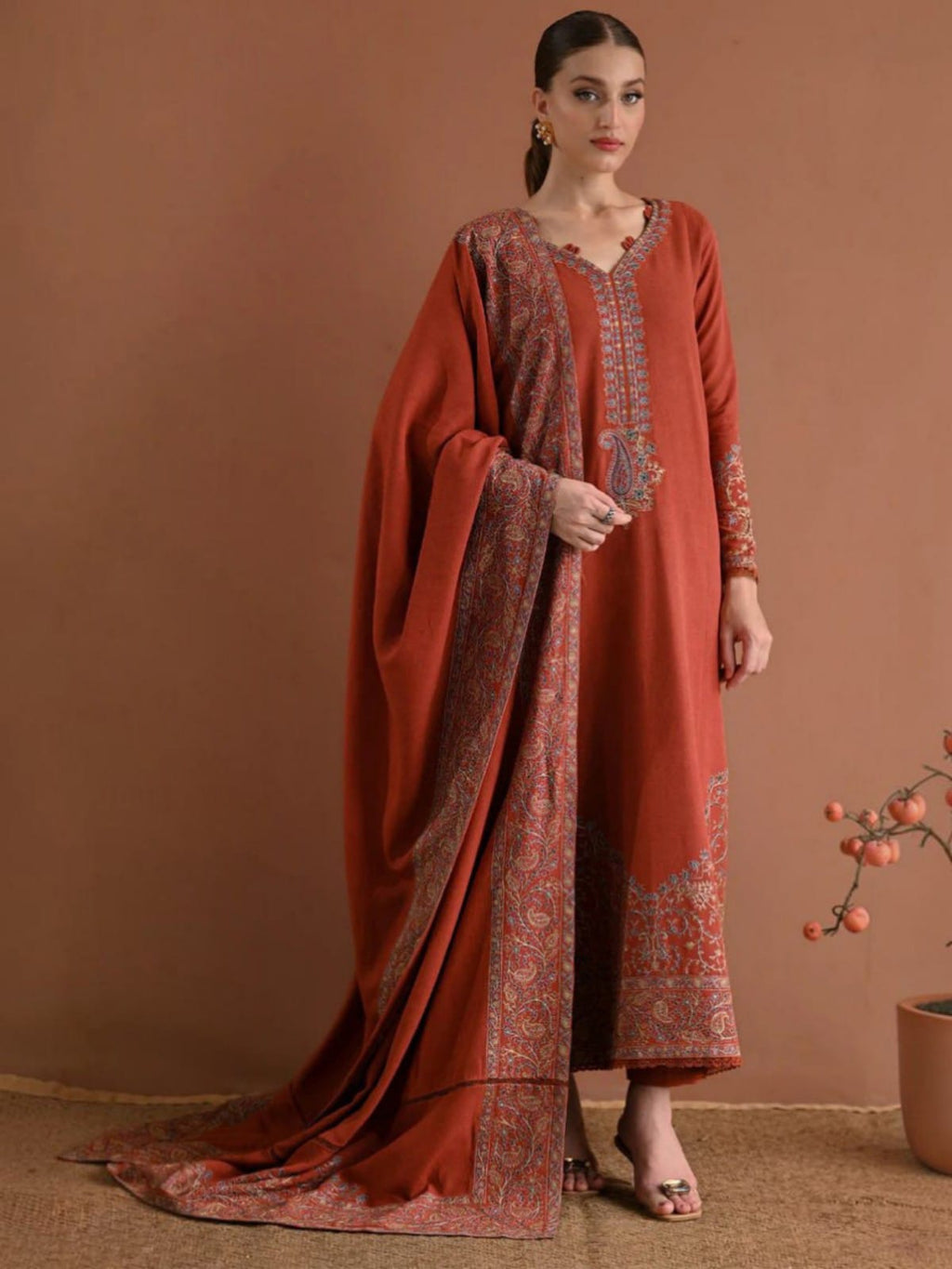3 Piece Unstitched Embroidered Dhanak Suit BT-2880
