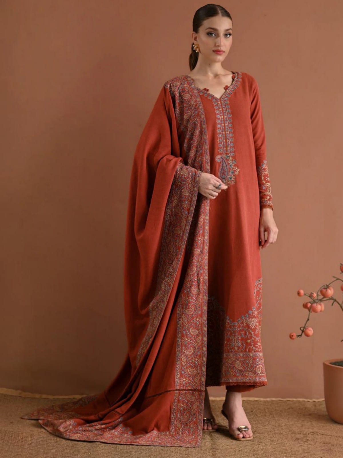 3 Piece Unstitched Embroidered Dhanak Suit BT-2880