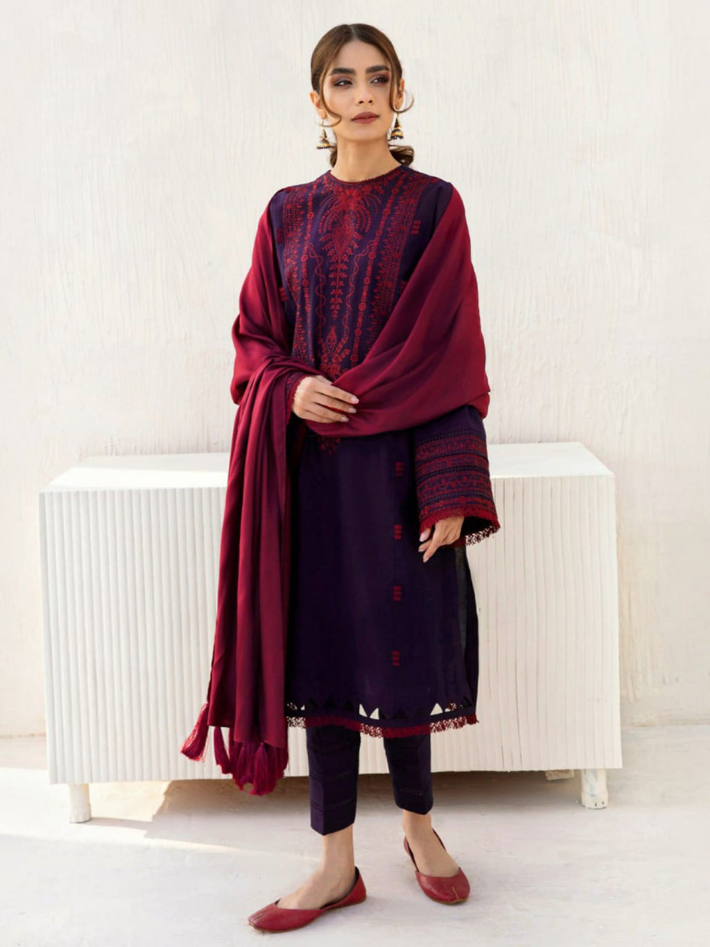 3 Piece Unstitched Embroidered Dhanak Suit JZ 2910