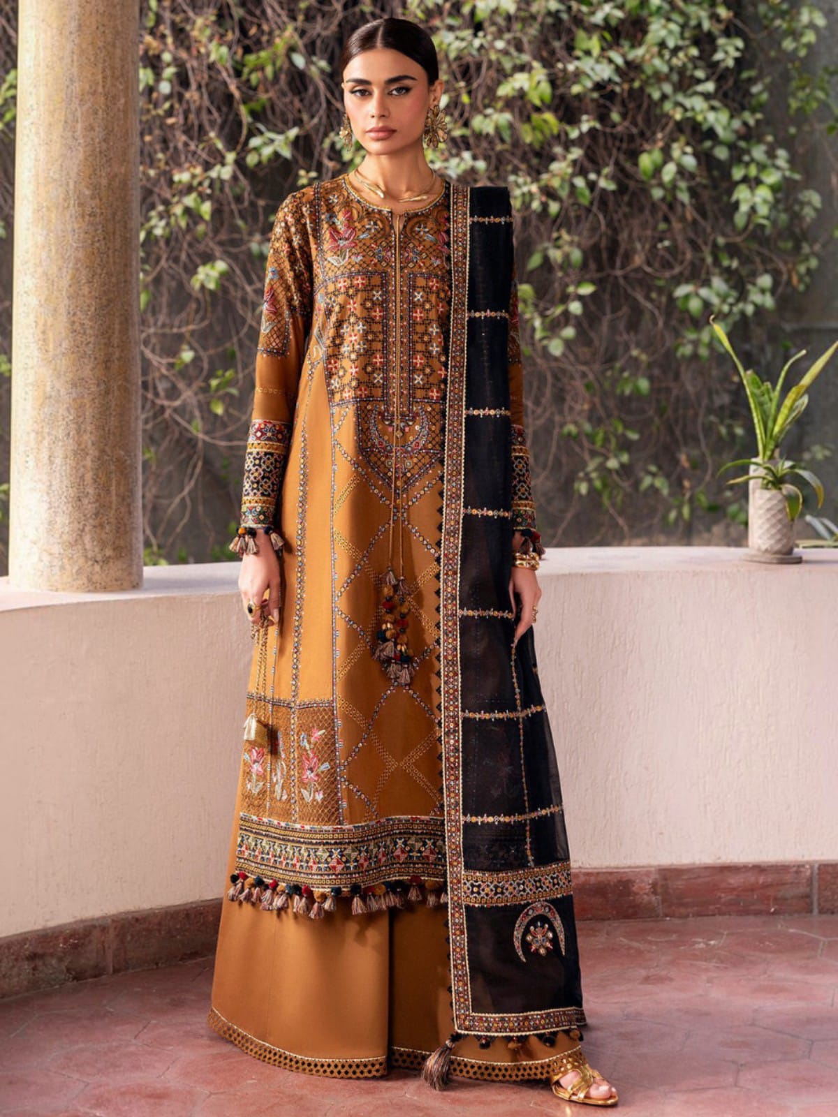 3 Piece Unstitched Embroidered Dhanak Suit JZ-2920