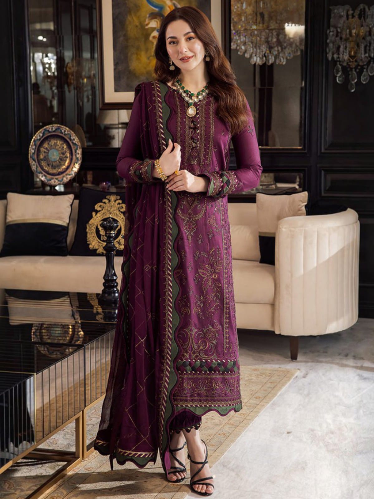 3 Piece Unstitched Embroidered Dhanak Suit AJ-2885