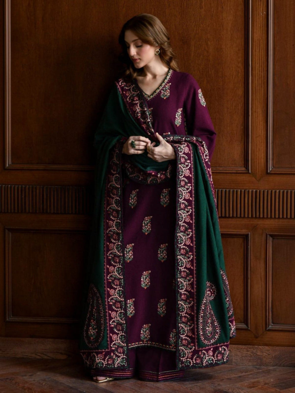 3 Piece Unstitched Embroidered Dhanak Suit BT 2900