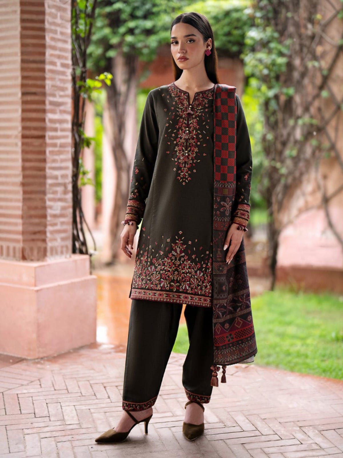 3 Piece Unstitched Embroidered Dhanak Suit JZ-3035