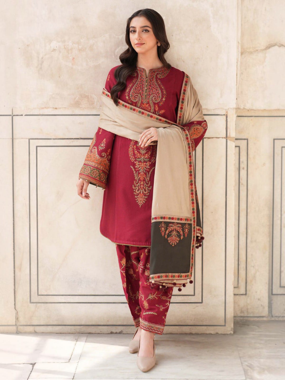 3 Piece Unstitched Embroidered Dhanak Suit JZ-3100