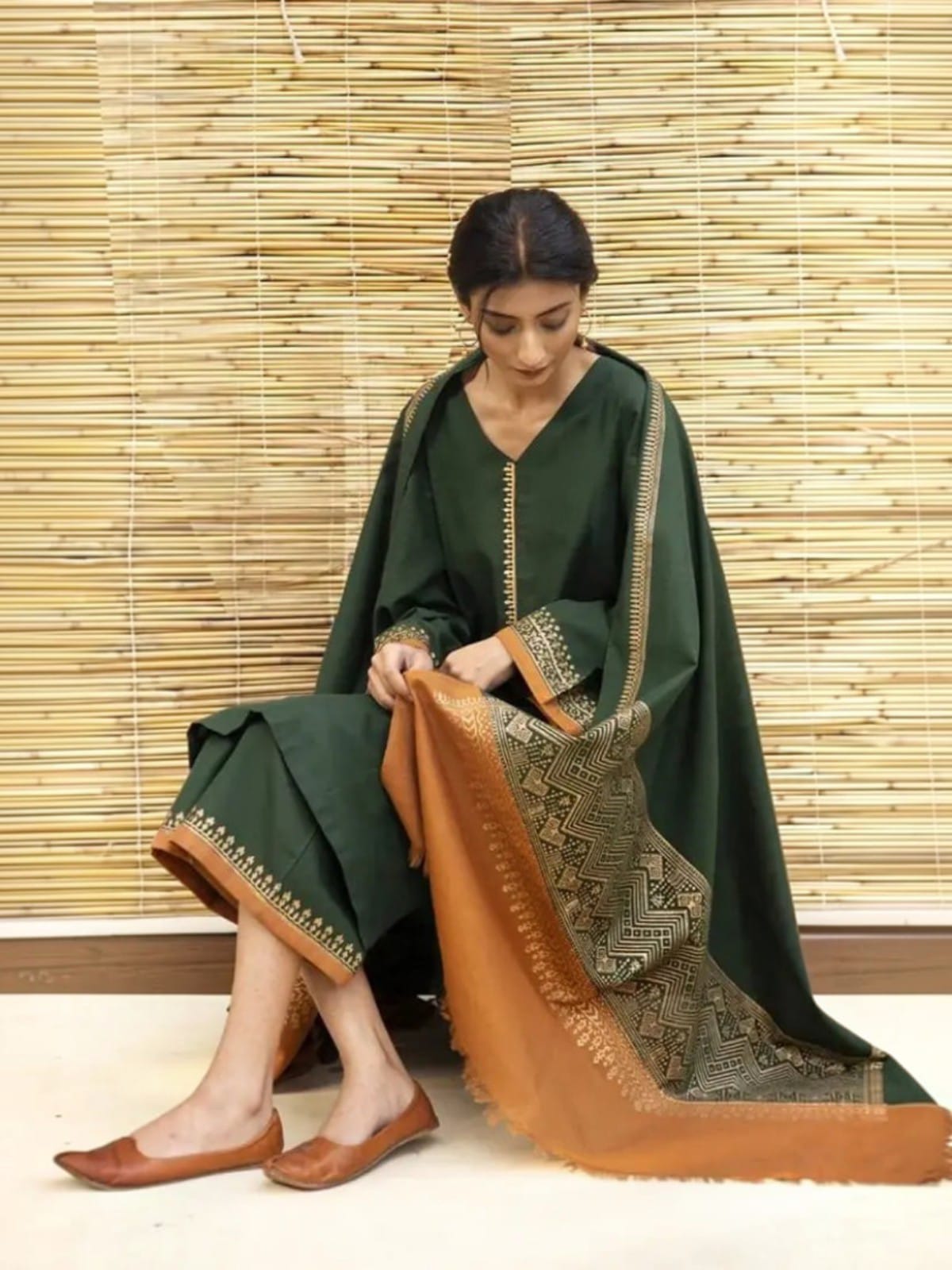 3 Piece Unstitched Embroidered Dhanak Suit BR-1075
