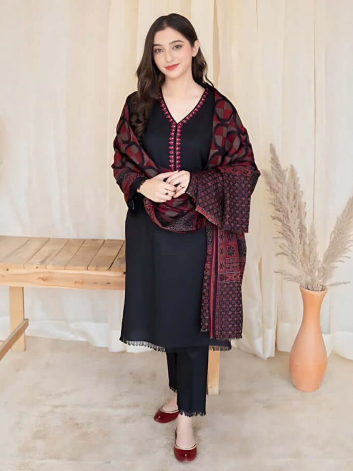 3 Piece Unstitched Embroidered Dhanak Suit BC-835