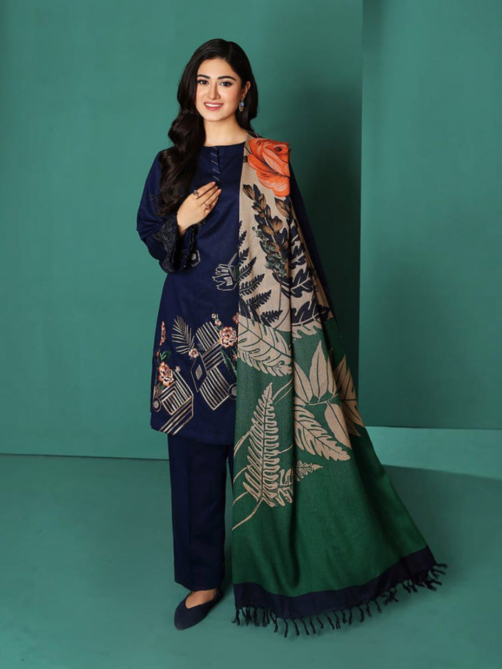 3 Piece Unstitched Embroidered Dhanak Suit NS-1132