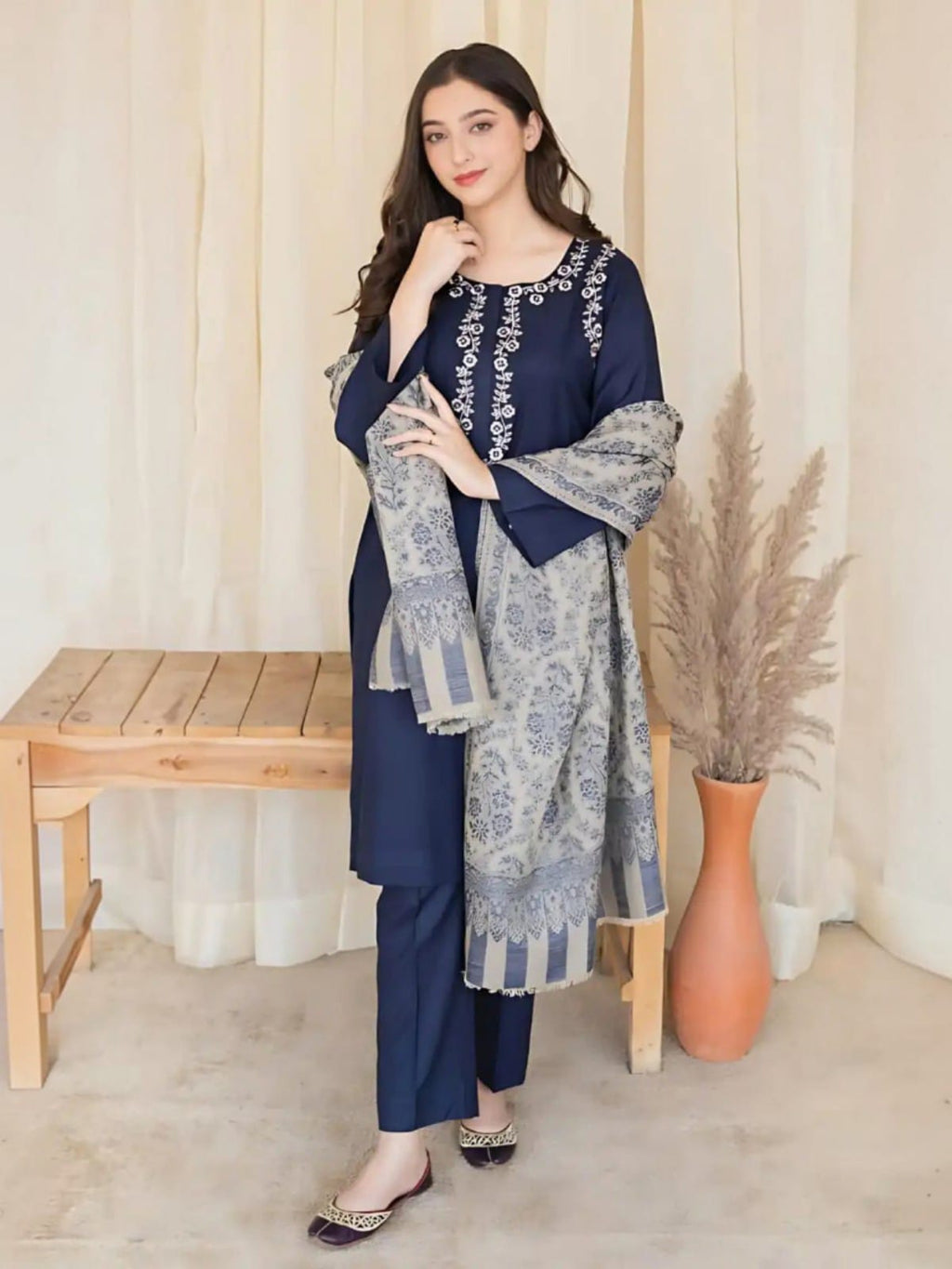 3 Piece Unstitched Embroidered Dhanak Suit MB-830