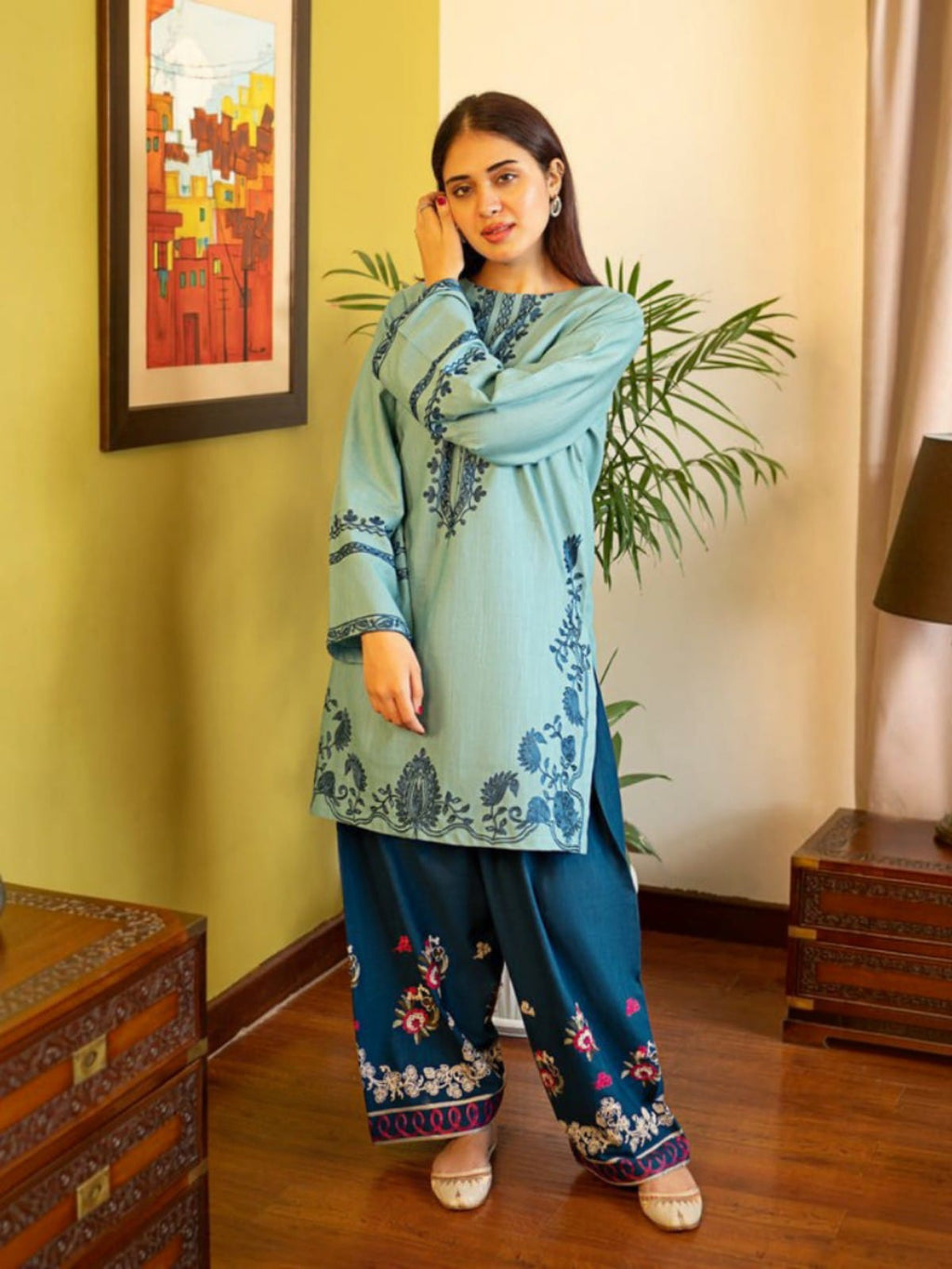 2 Piece Stitched Embroidered Dhanak Fabric AK-930