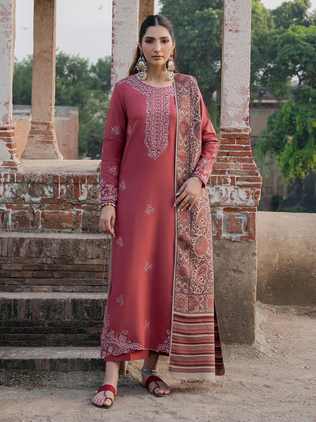 3 Piece Unstitched Embroidered Dhanak Suit IZ-3070
