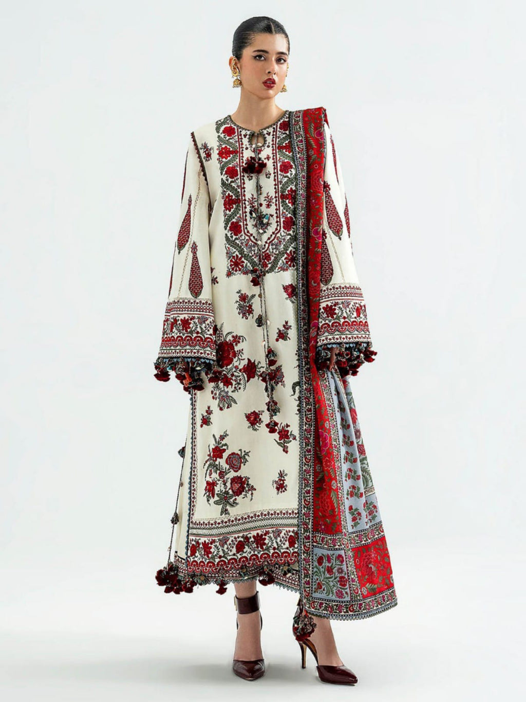 3 Piece Unstitched Embroidered Dhanak Suit HR-3145