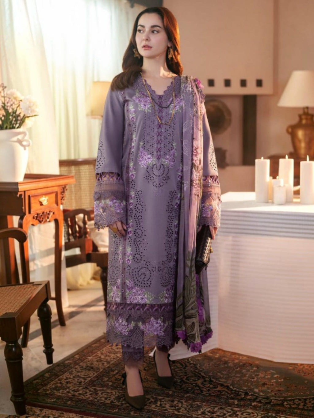 3 Piece Unstitched Embroidered Dhanak Suit JD-2680
