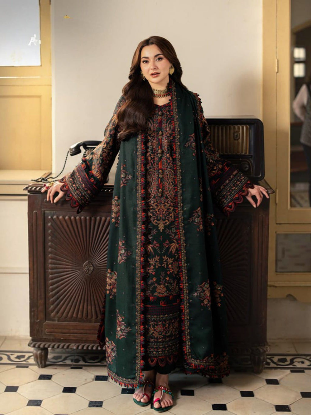 3 Piece Unstitched Embroidered Dhanak Suit AJ-2915