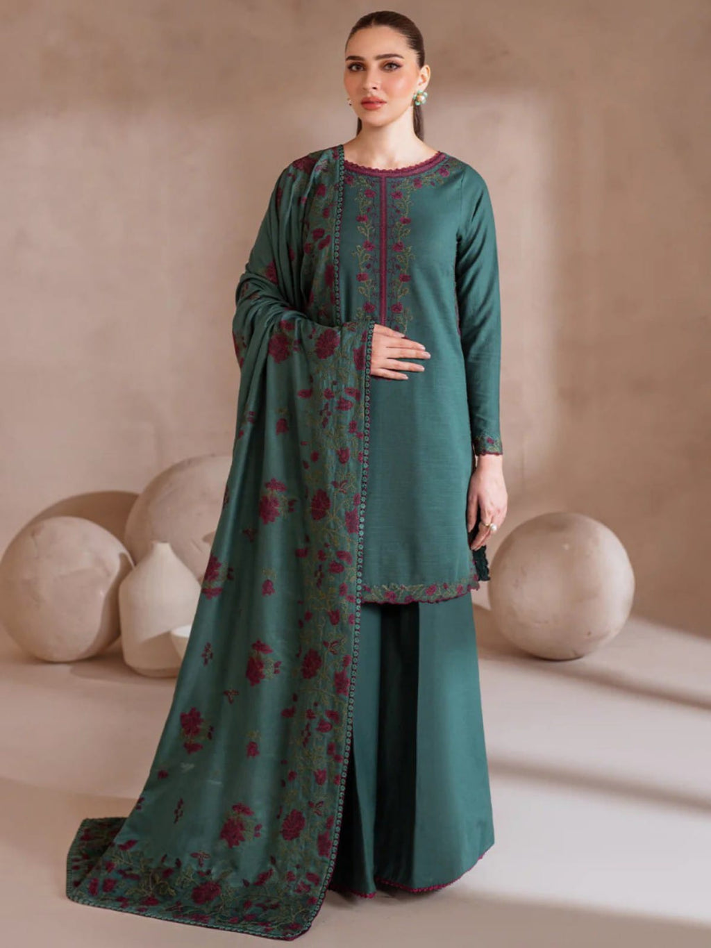 3 Piece Unstitched Embroidered Dhanak Suit IZ-2925