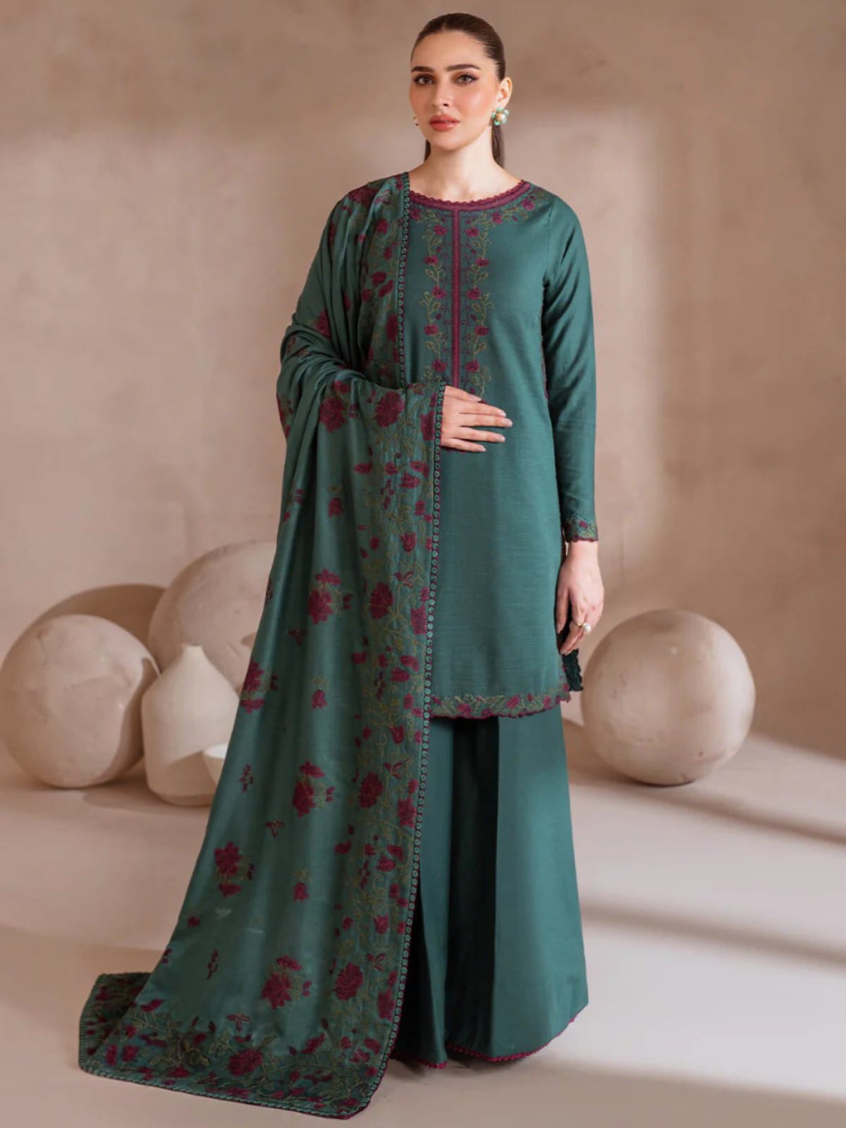 3 Piece Unstitched Embroidered Dhanak Suit IZ-2925